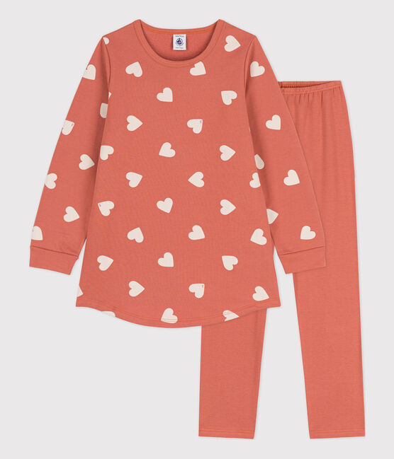 Girls' Heart Patterned Fleece/Cotton Nightdress with Leggings BRANDY /AVALANCHE