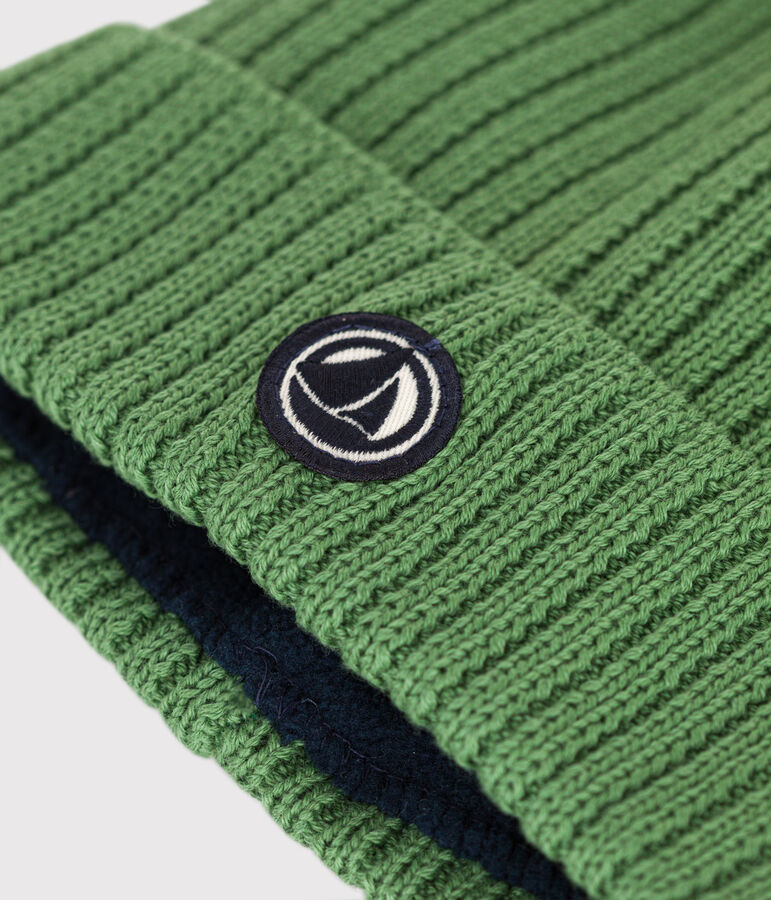 Children's polar fleece-lined knitted beanie hat green