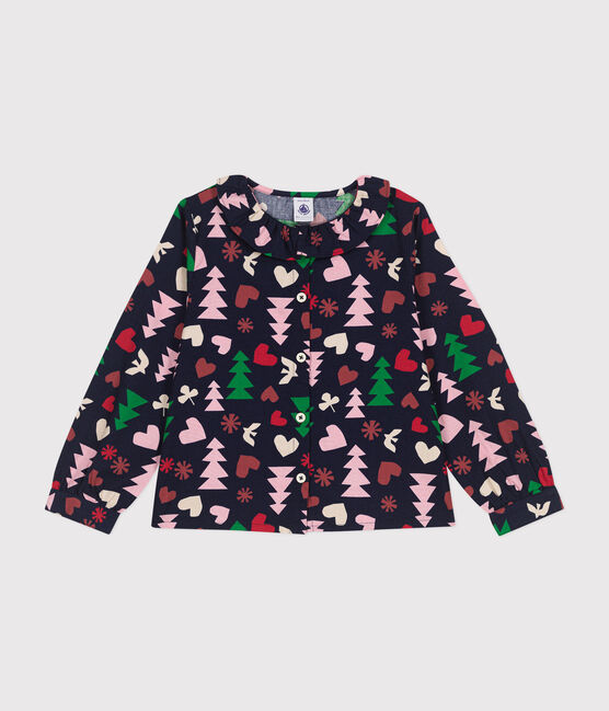 Little girl's long-sleeved flannel blouse SMOKING blue/MULTICO white