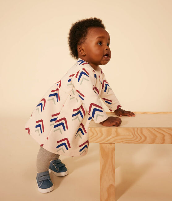 Babies' Long-Sleeved Fleece Dress AVALANCHE white/MULTICO