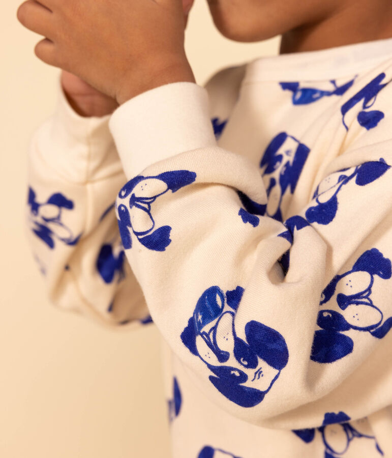 Children's unisex printed fleece sweatshirt Ecru/blue