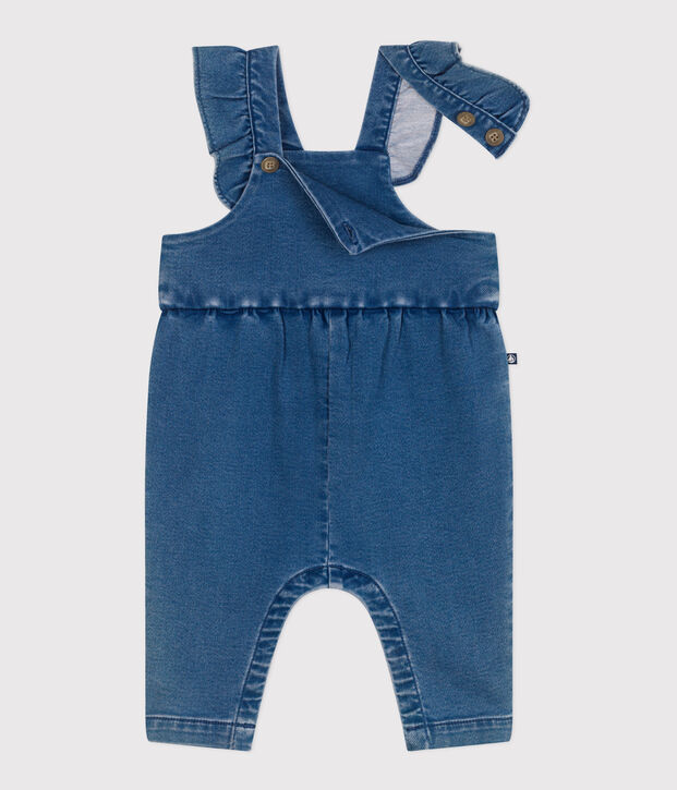 Babies' long-leg elastane denim dungarees blue
