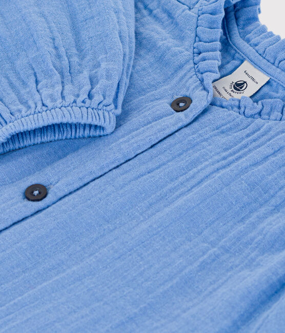 Girls' Plain Cotton Gauze Blouse EDNA blue