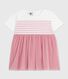 Babies' short-sleeved cotton and tulle dress with a stripy top