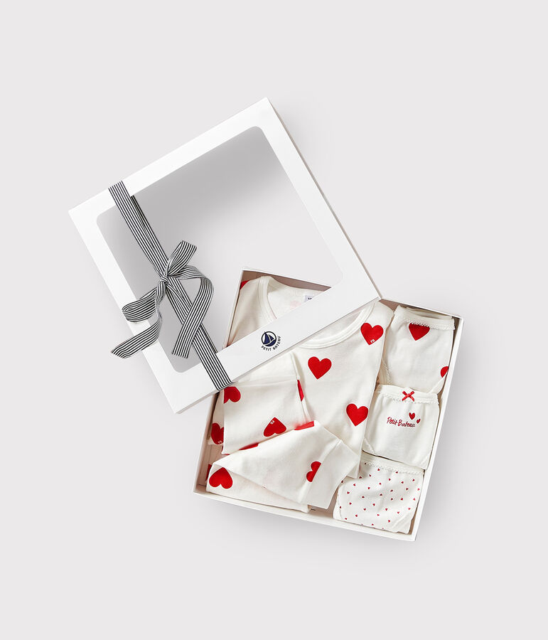 Red heart print cotton pyjama and briefs gift set multicolor