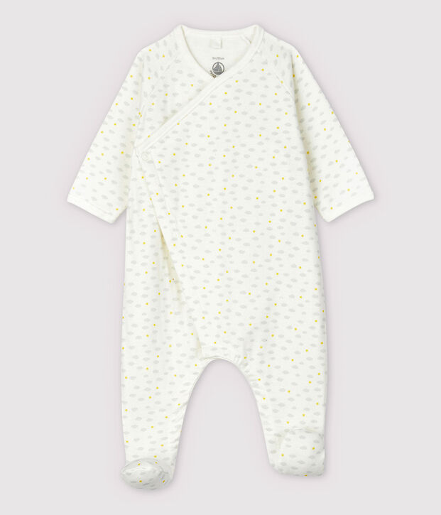 Organic Cotton Tube Knit Rabbit Sleepsuit white/multicolor