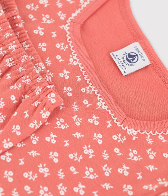 Girls' Floral Short-Sleeved Organic Cotton Pyjamas PAPAYE pink/MARSHMALLOW