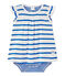 Baby girls' striped bodysuit dress MARSHMALLOW white/PERSE blue