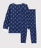 Boys' Yeti Patterned Wool/Cotton Pyjamas MEDIEVAL blue/MARSHMALLOW white