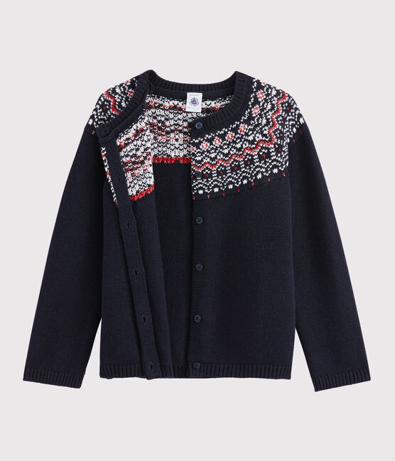 Girls' wool and cotton cardigan SMOKING blue/MULTICO white