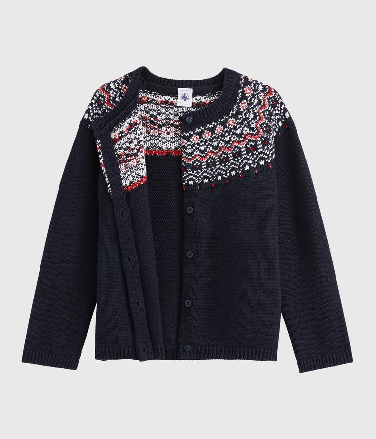 Girls' wool and cotton cardigan blue/multicolor