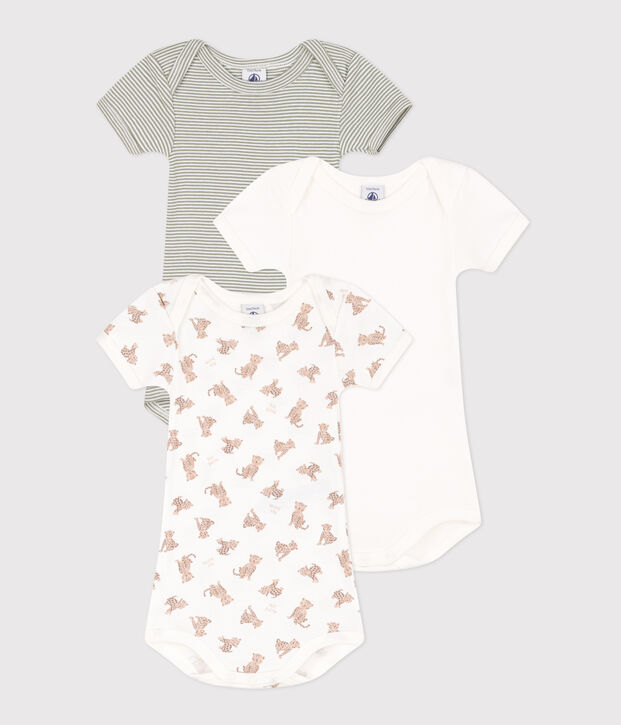 Short-Sleeved Cotton Leopard Bodysuits - Pack of 3 multicolor