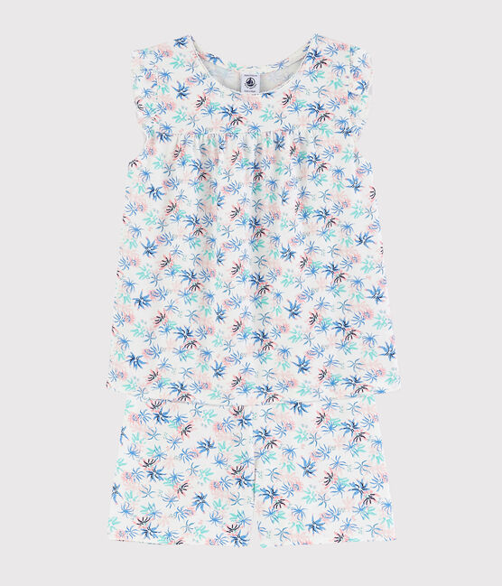 Girls' Anemone Print Fine Cotton Short Pyjamas MARSHMALLOW white/MULTICO white
