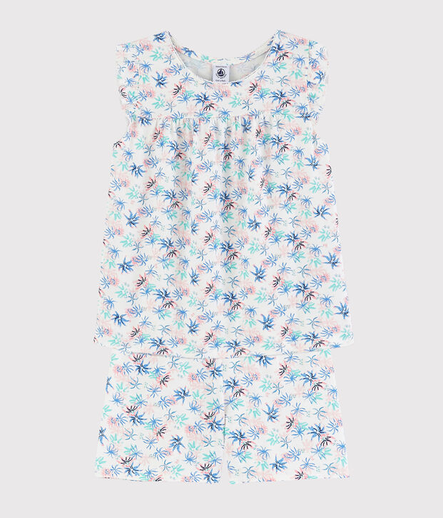 Girls' Anemone Print Fine Cotton Short Pyjamas white/multicolor