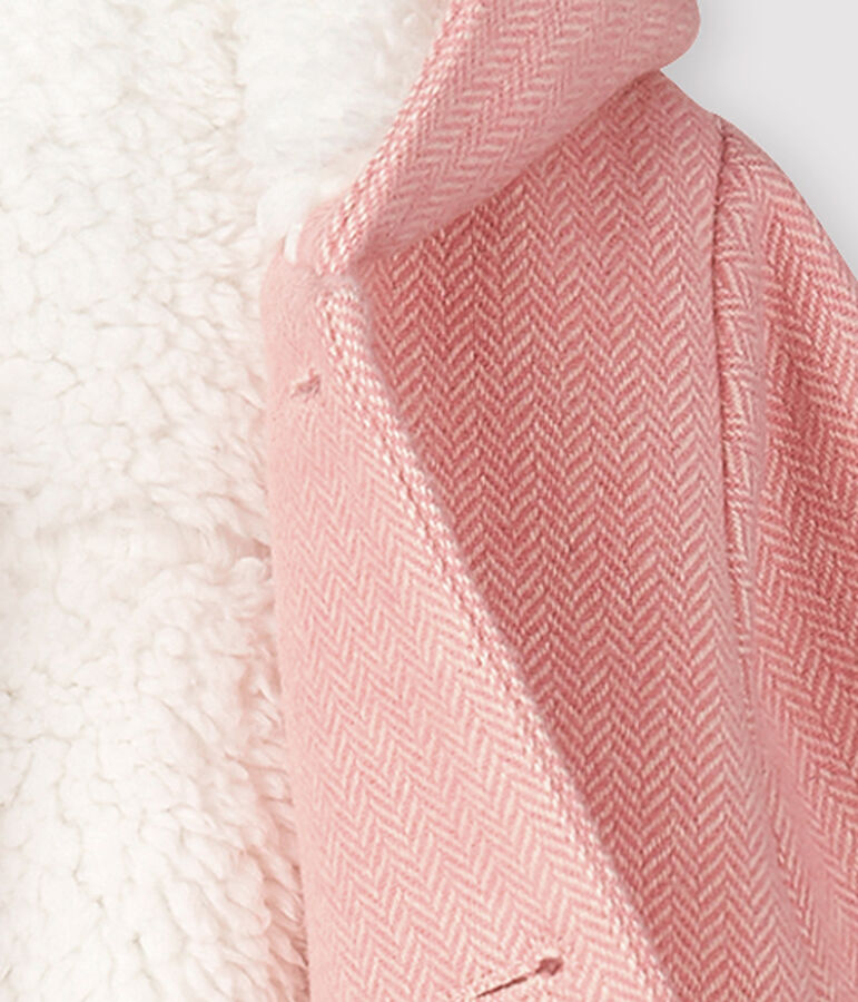 Girl's coat in wool fabric CHEEK pink/MARSHMALLOW white