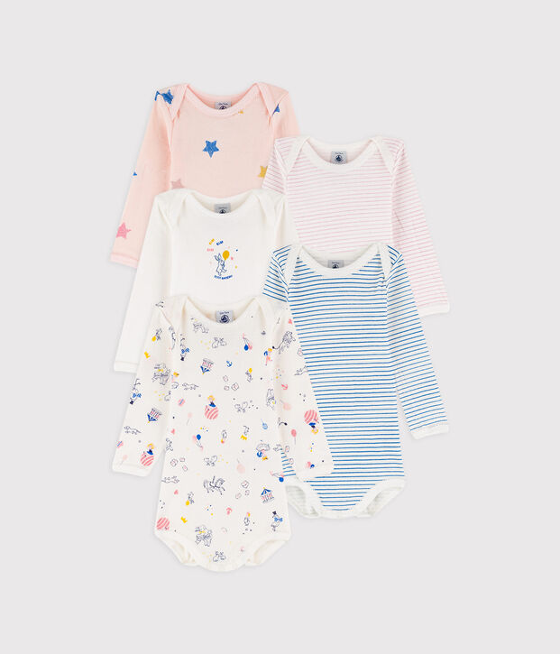 Baby girls' long-sleeved bodysuit - Set of 5 multicolor