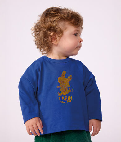 Babies' long-sleeved plain cotton T-shirt with a motif
