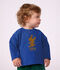 Babies' long-sleeved plain cotton T-shirt with a motif blue