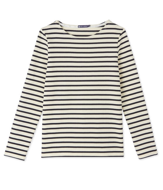 Women's sailor top in heavy jersey COQUILLE beige/SMOKING blue