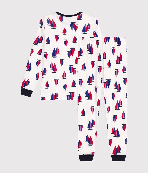 Junior cotton pyjamas with a printed boat motif white/multicolor