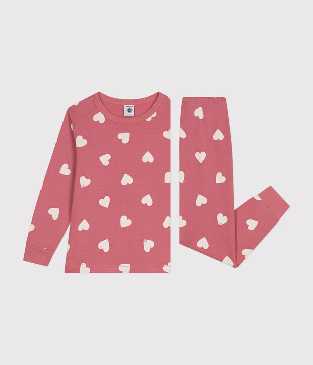 Children's heart print cotton pyjamas pink/white