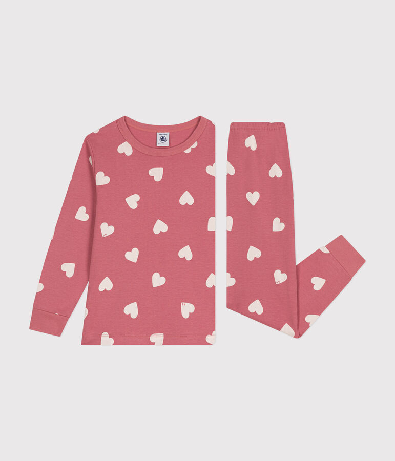 Children's heart print cotton pyjamas pink/white