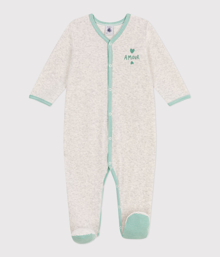 Babies' plain velour pyjama suit beige