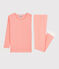 Girls' Snugfit Pinstriped Cotton Pyjamas PEACHY pink/MARSHMALLOW white