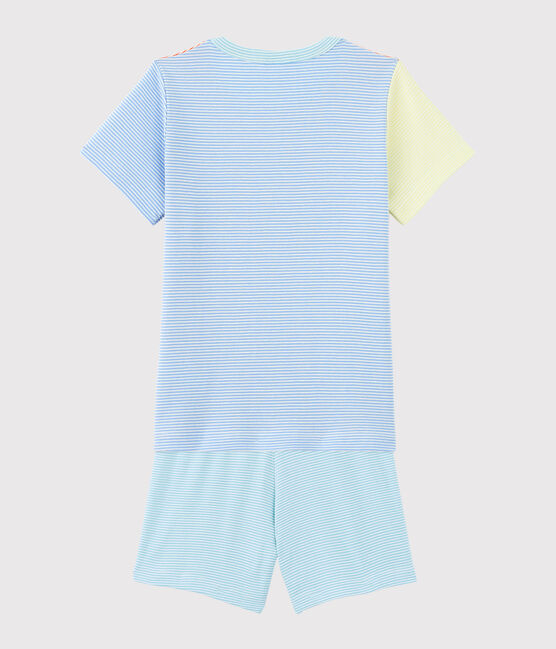 Boys' Colourful Pinstriped Cotton Short Pyjamas BRAZILIAN orange/MULTICO ecru