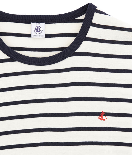 Boys' Ribbed Pyjamas MARSHMALLOW white/SMOKING blue