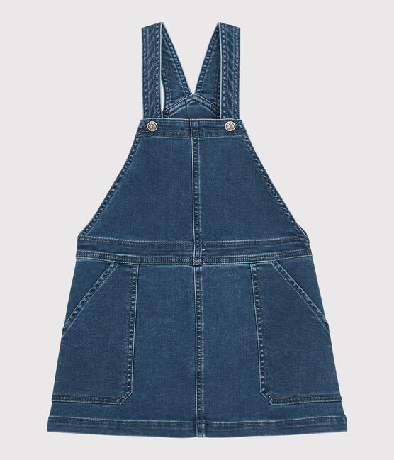 Girls' Organic Denim Dungaree Dress DENIM BLEU DELAVE blue