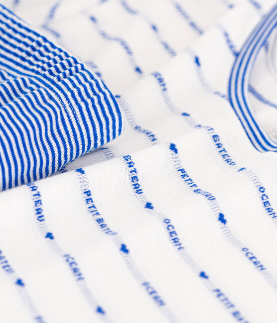Women's Short Cotton Pyjamas MARSHMALLOW white/PERSE blue