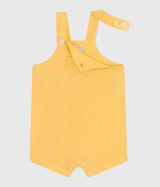 Babies' short-legged plain cotton gauze dungarees ORGE yellow
