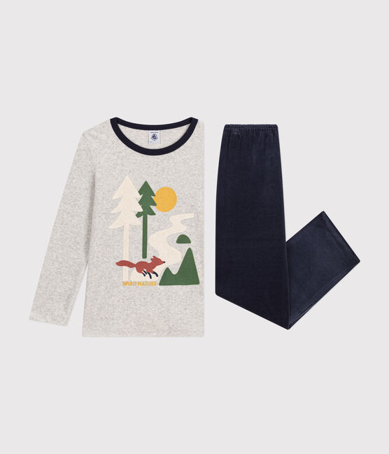 Children's plain velour pyjamas SMOKING blue/MULTICO white