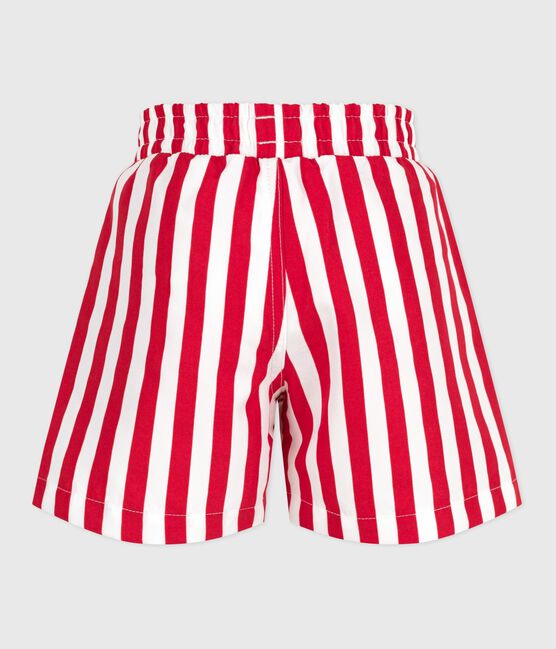 Children's stripy cotton swim shorts MARSHMALLOW red/SPI