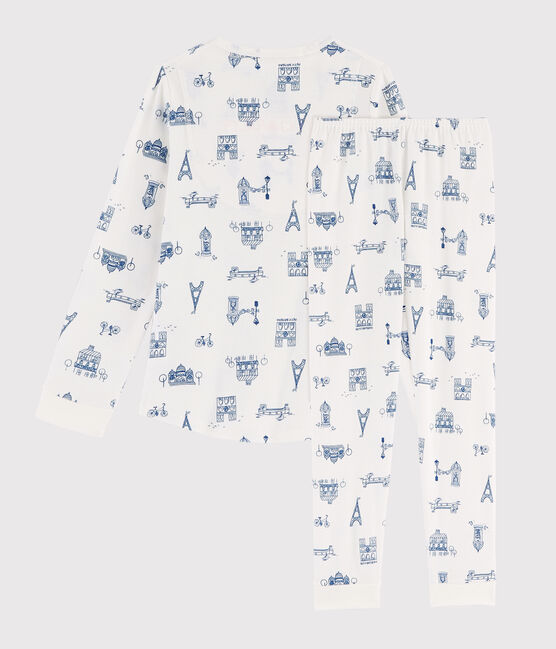 Children's Paris Print Ribbed Pyjamas MARSHMALLOW white/MAJOR blue