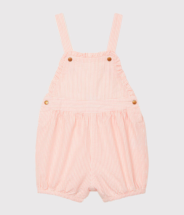 Baby Girls' Striped Short Dungarees pink/white