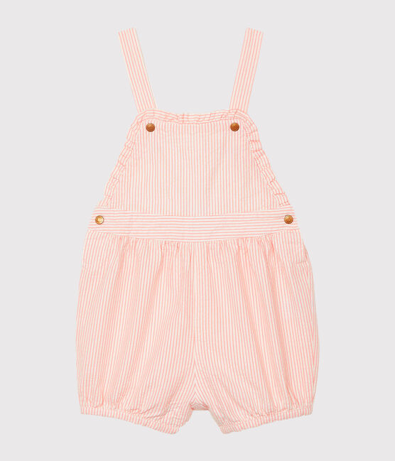 Baby Girls' Striped Short Dungarees ROSAKO pink/MARSHMALLOW white