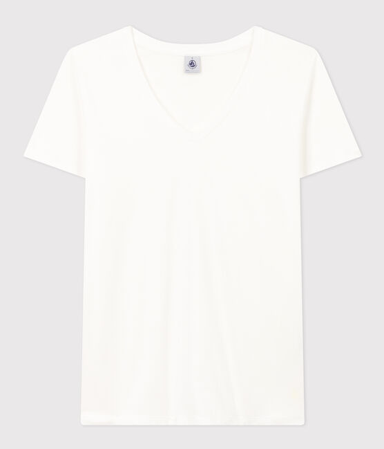 Women's Straight V-Neck Cotton T-Shirt ECUME white