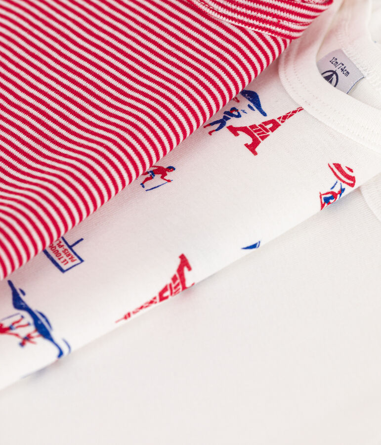 Paris Print Short-Sleeved Cotton Bodysuits - Pack of 3 multicolor