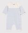 Babies' stripy wool and cotton knit playsuit blue/blue
