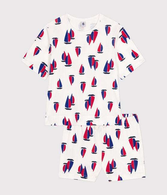 Women's cotton boat print pyjama shorts and T-shirt MARSHMALLOW white/MULTICO white