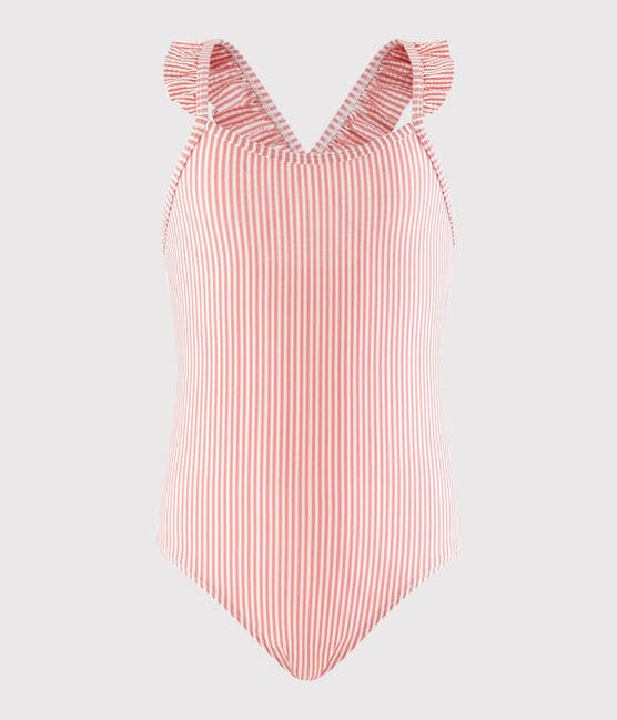 Girls' One-Piece Recycled Swimsuit GRETEL pink/MARSHMALLOW white