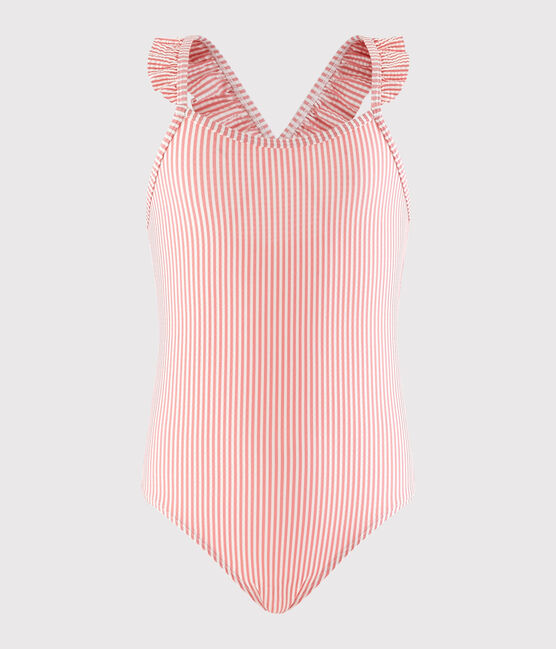 Girls' One-Piece Recycled Swimsuit GRETEL pink/MARSHMALLOW white