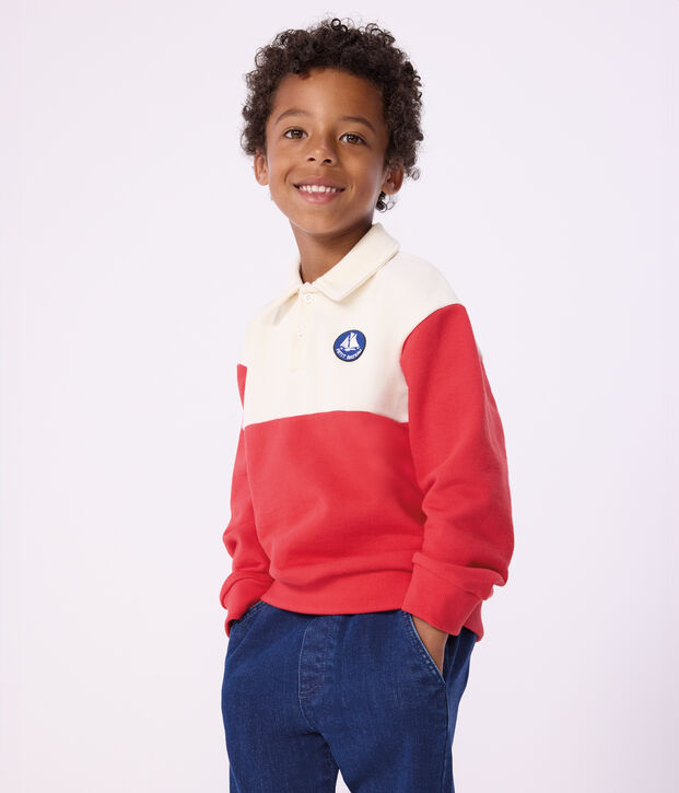 Children's polo-style cotton sweatshirt red/red
