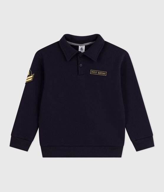 Children's plain cotton polo-style sweatshirt SMOKING blue