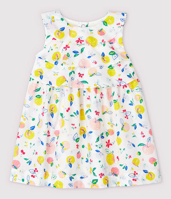 Baby Girls' Short-Sleeved Poplin Dress MARSHMALLOW white/MULTICO white