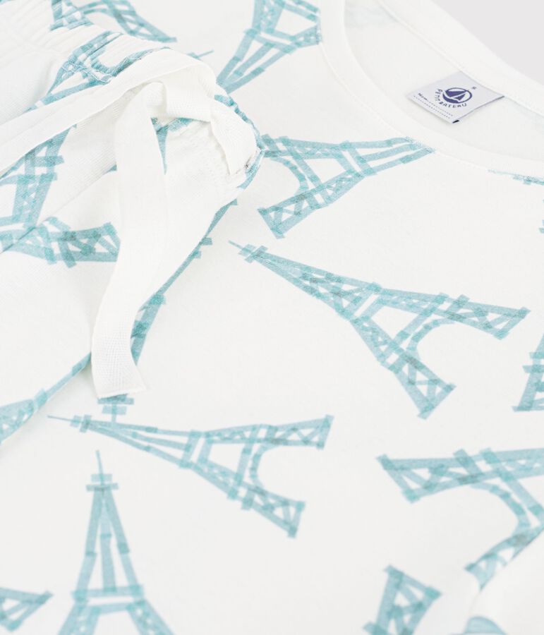 Women's short Eiffel Tower print cotton pyjamas white/multicolor