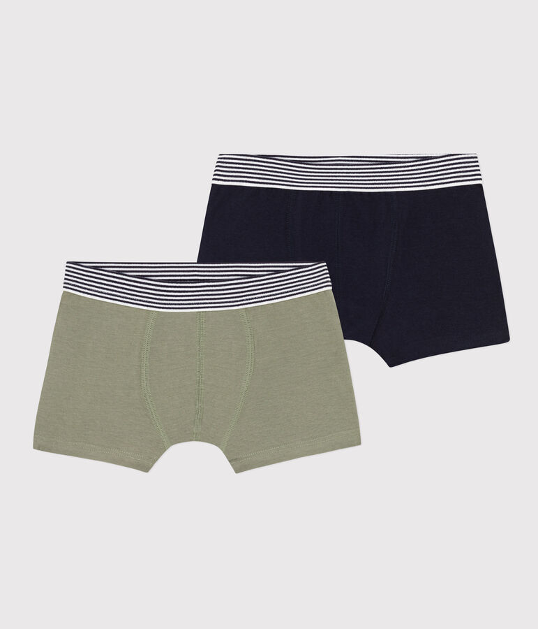 Boys' Plain Cotton and Elastane Boxer Shorts - Pack of 2 multicolor