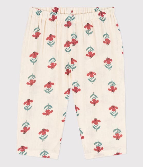 Babies' Patterned Cotton Gauze Trousers AVALANCHE white/MULTICO